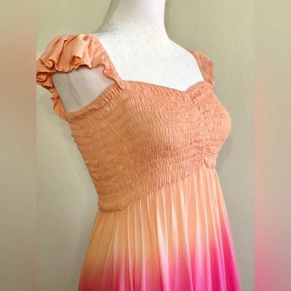 Tiare Hawaii Hollie Mini Dress smocked bodice Ruffle sleeves on/off shoulder S/M - Picture 5 of 16